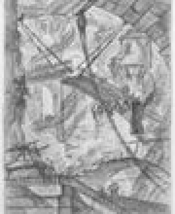 Pixelated detail of Piranesi’s the drawbridge